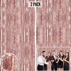 Rose Gold Foil Fringe Curtain Backdrop (2 Pack) – 9.8 x 3.3 ft Photo Booth Backd