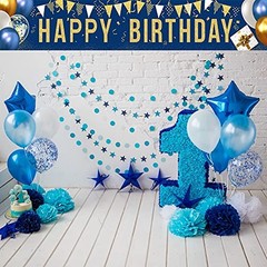 Happy Birthday Yard Sign Banner – Large 118″ x 19.7″ Navy Blue and Gold
