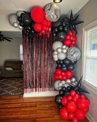 153-Piece Red, Black & Silver Balloon Garland Arch Kit for Celebrations