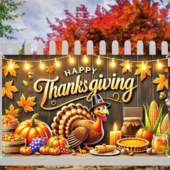 Thanksgiving Banner 71×43″ – Fall Outdoor Decor with Turkey & Pumpkin Design