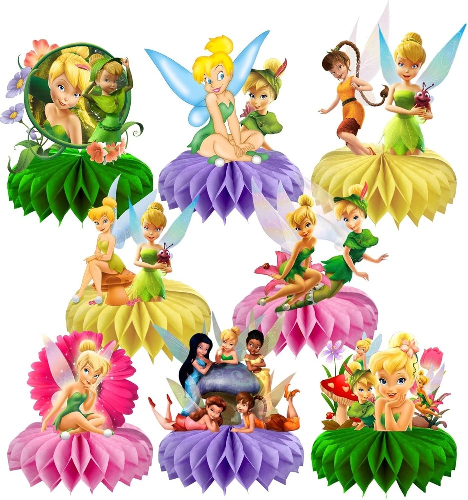 8Pcs Fairy For Tinkerbell Honeycomb Table Centerpiece,Cartoon Birthday Party …