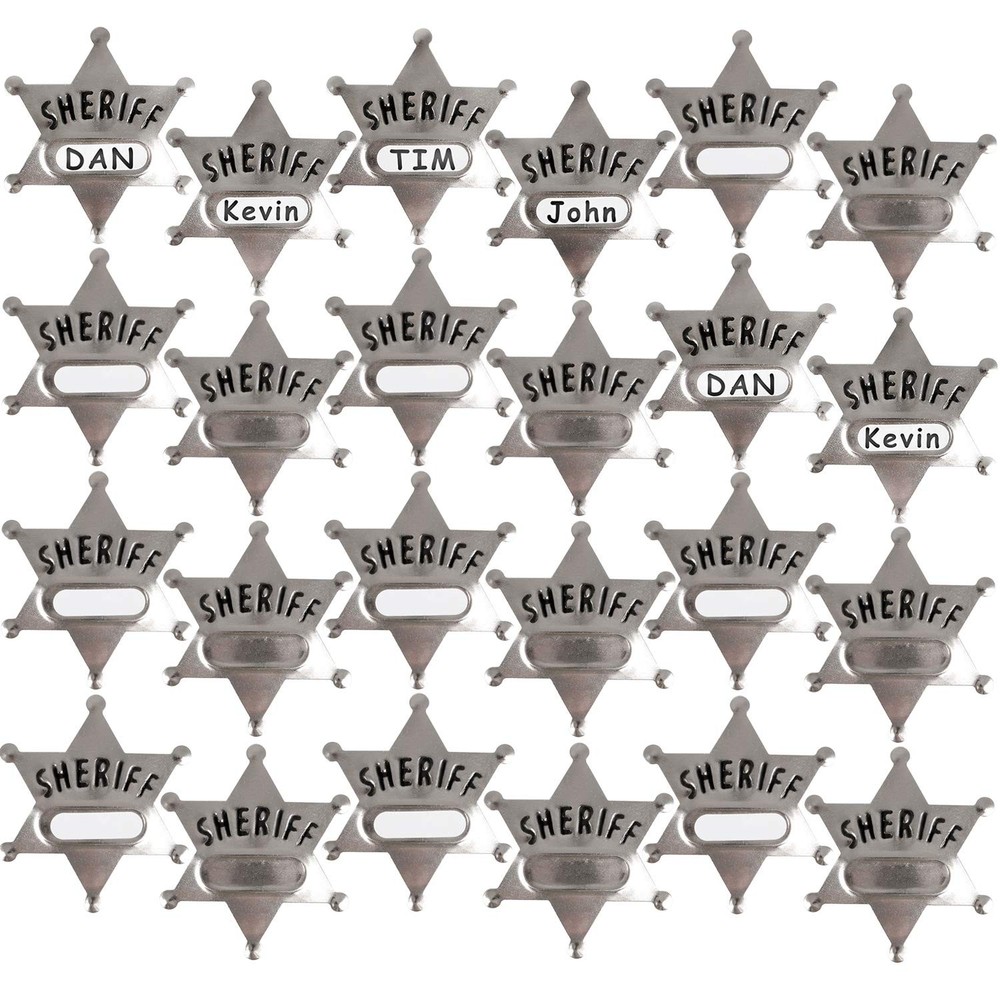 Metal Sheriff Badges – (Pack of 24) Silver Star Name Badges with Stickers for…