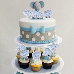 36 Elephant Theme Blue Cupcake Toppers Baby Shower Decorations For Boy