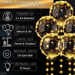 10 Pcs Balloons Light Up Balloons – Clear 18″ Reusable Balloon with Gold Stri…
