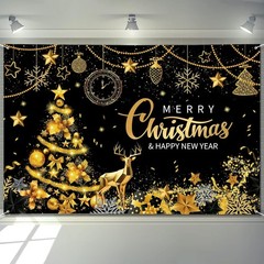 Extra Large Merry Christmas and Happy New Year Banner 72″ x 48″ Black
