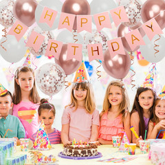 Happy Birthday Banner, Rose Gold Birthday Decoration, 16 Pcs 12 Inch Balloons wi
