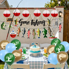 Fishing Birthday Party Decorations, Gone Fishing Themed Banner Fish Net Decor Ga
