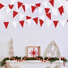 32Ft Red White Pennant Banner Fabric Triangle Flag Bunting Garland Streamers …