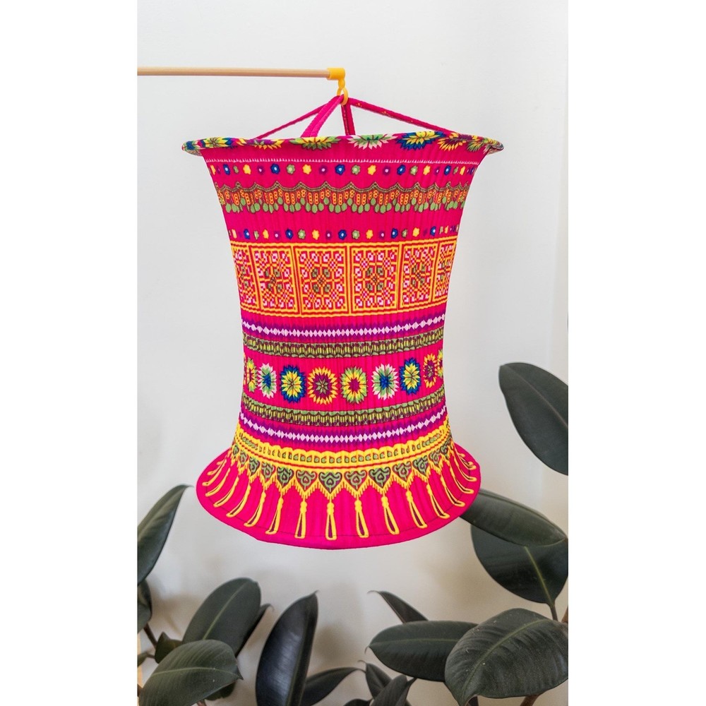 Handmade Fabric Lantern: Pink Boho Hanging Light, Vietnamese Home Decor