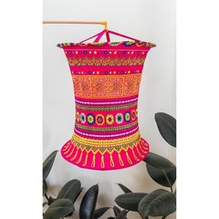 Handmade Fabric Lantern: Pink Boho Hanging Light, Vietnamese Home Decor