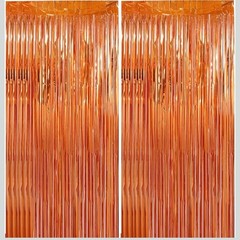 3.2Ft x 6.56ft.2Pack Orange Metallic Tinsel Foil Fringe CurtainsParty Decoration