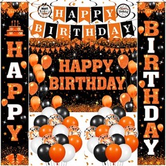 48pcs Orange Decorations, Orange Black Happy Banner for Men with Backdrop Bal…
