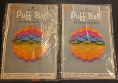 2 1984 Beistle Multi Color Puff Ball Art Tissue Decorations 12″ New/Sealed Opens