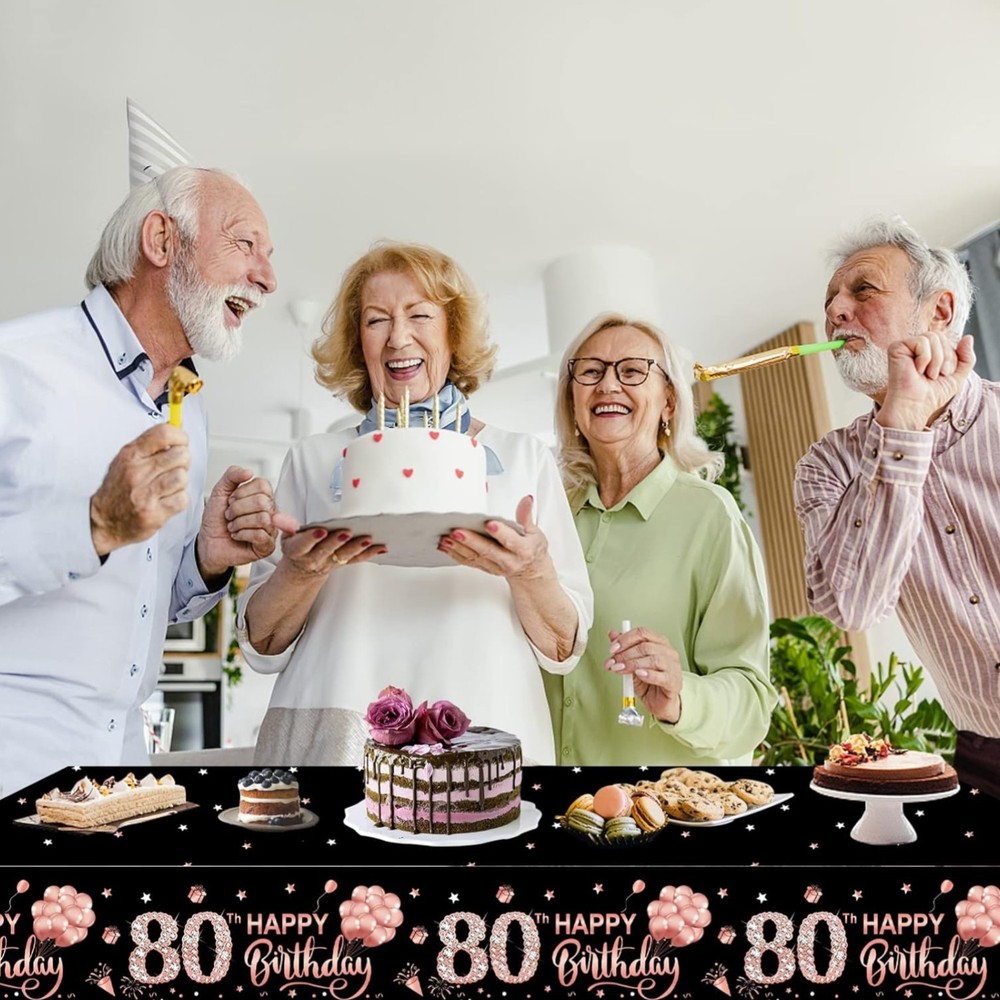 3 Pack Rose Gold 80th Birthday Tablecloth Decorations – Happy Eighty Birthday…