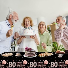 3 Pack Rose Gold 80th Birthday Tablecloth Decorations – Happy Eighty Birthday…
