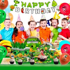 169 Pcs Plants Vs Play Game Zombies Party Kit Banner Balloon Backdrop Tableware