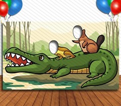 Swamp Animals Theme Face Cutout, 42×72″ Photo Standee, Party Selfie Photo Prop