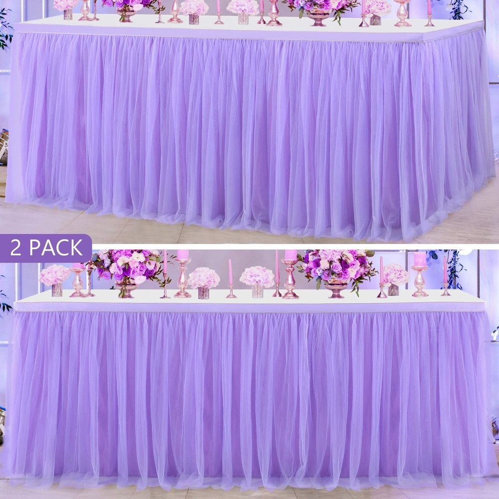 2 Pack 6ft Purple Table Skirt for Baby Shower Girl Lavender Tutu Table Skirts…