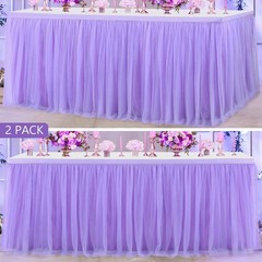 2 Pack 6ft Purple Table Skirt for Baby Shower Girl Lavender Tutu Table Skirts…
