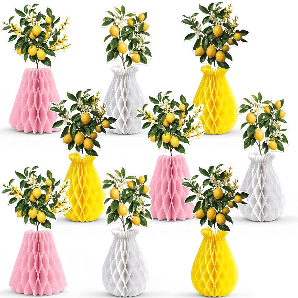 9Pcs Summer Lemon Party Decorations Honeycomb Centerpieces Set