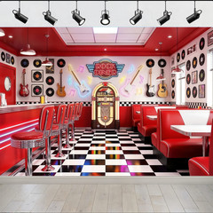 50s Retro Rock Roll Diner Backdrop Banner 1950s Sock Hop Background Party Decor
