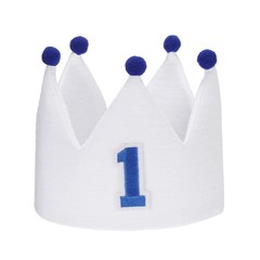 1st Birthday Crown Hat Reusable Party Hats with Elastic Band, White