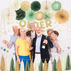 Party Decorations, Green Gold Glitter Older Wiser Hotter Banner Photo Backgro…