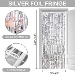 30 Pack Silver Foil Fringe Curtains Photo Booth Backdrop Party 3.3×8.2 Feet