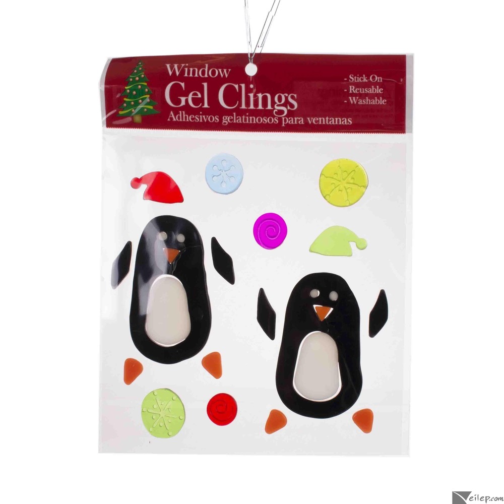 Two Penguins with Snowflakes Christmas 1″-6″ Window Clings, Black White Green