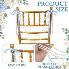 Wonderjune 32 Pcs Wedding Pearl Bow Chair Decor Satin Ribbon Bows Pearl Beaded