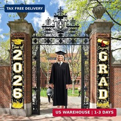 Fecedy Black Gold Graduation Decorations Class of 2026 Congrats GRAD Porch Sign