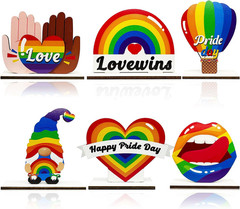 6 Pcs Gay Pride Table Wooden Decorations LGBT Pride Month Party Table Decor LGBT