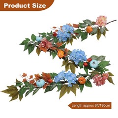 6ft Fall Hydrangea Garland with Blue Pumpkins – Autumn Artificial Floral Pump…