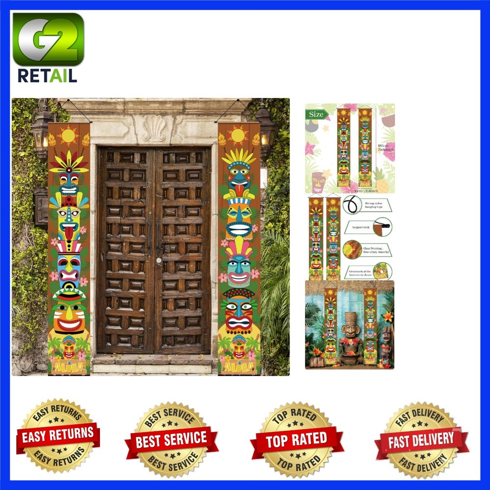 Vibrant Hawaiian Party Decorations – 2 Polyester Luau Banners 70.86″ x 11.8″