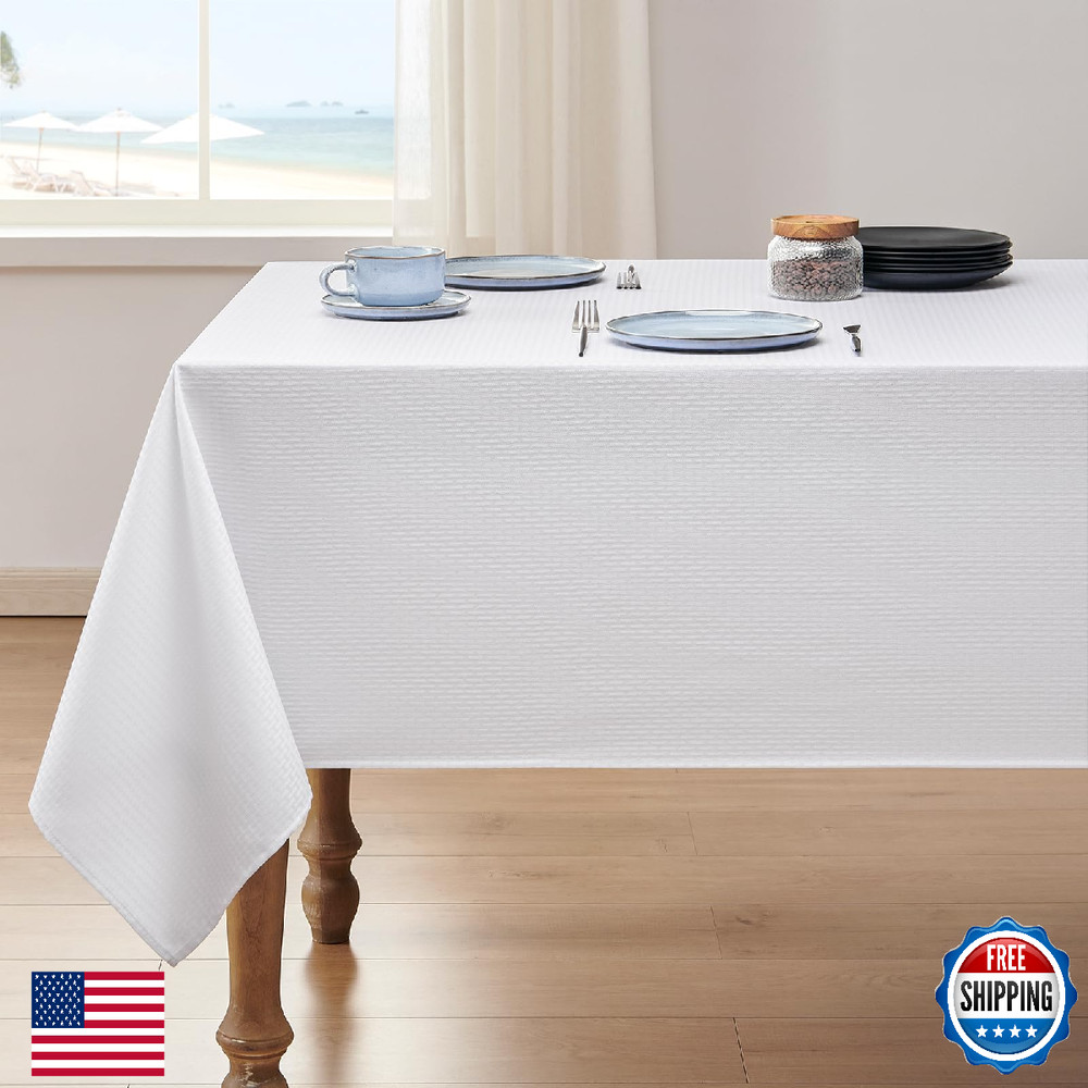 Veblandy 60×144″ Rectangle Tablecloth Weaved Textured Water Resistant Spill Proo