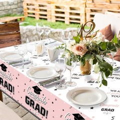 Stylish Pink Plastic Tablecloths for Graduation Parties – 54×108 Inches, 3 Count