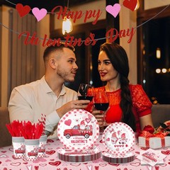 Romantic Valentine’s Day Disposable Party Tableware Set With Heart Theme Design