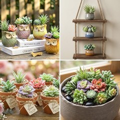 HappyHapi 12 Pcs Artificial Succulents Mini Fake 12 pack, Flocked Green