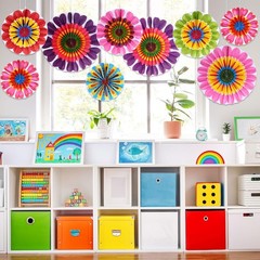 Outus Flower Hanging Decorations Summer Paper Fans Classroom Ceiling Wall Decor