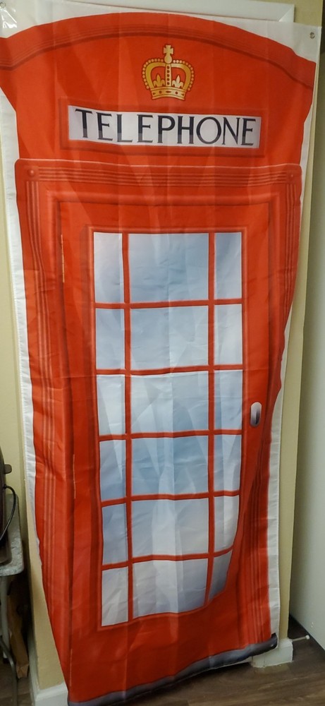 English Phone Booth Door Cover, Large Fabric Red Telephone Box 80″x35″