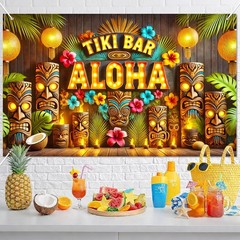 Tiki Aloha Hawaiian Party Decorations Backdrop 71 x 43 Inch