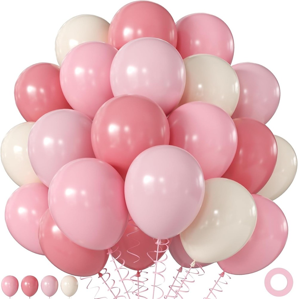 60Pcs Pink and White Balloon Arch Kit 12 Inch Dusty Pink Pastel for Party Decor