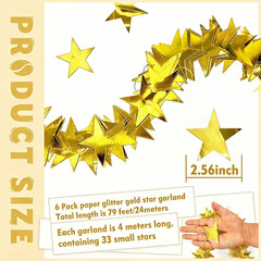 6 Pack 13Ft Gold Star Garland Banner Double Side Twinkle Streamers Hanging Strin