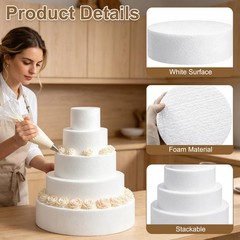 5 Tier Round Foam Cake Dummy 4/6/8/10/12 Inch Styrofoam Fake Wedding White