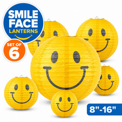 Yellow Smile Happy Face Paper Lanterns 6 Pc 8-16 In Retro Party Hanging Decor