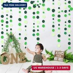 Green Party Decorations Ombre Green Circle Dots Garland Hanging Paper Polka Dot
