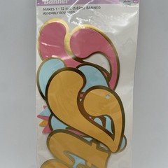 It’s Party Time String Banner Retro Font 72” Pink Blue Yellow Trimmed In Gold