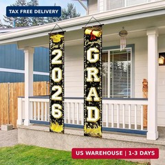 Fecedy Black Gold Graduation Decorations Class of 2026 Congrats GRAD Porch Sign
