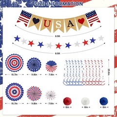 4th of July Decorations Patriotic Decor Love USA Banner Red White Blue Paper Fan