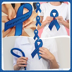 100PCS Dark Blue Ribbon Cutouts, 2 Marker Pens, Child Abuse, Colon Cancer